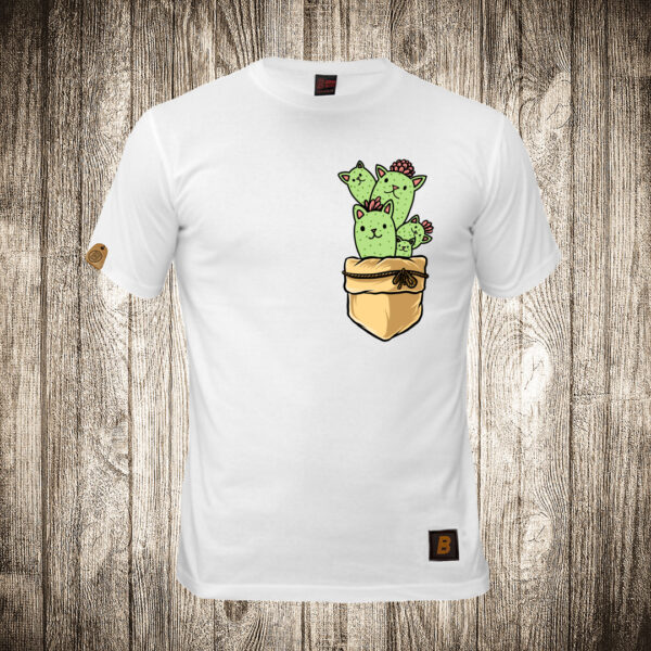 muska majica boja bela slika kaktus 5 macka dzepni