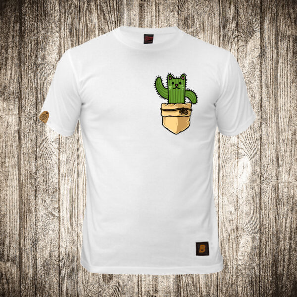 muska majica boja bela slika kaktus 6 macka dzepni