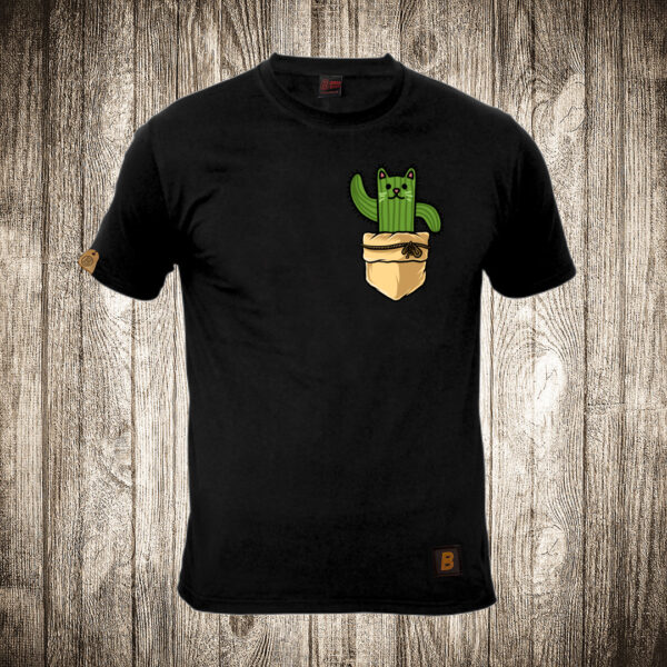 muska majica boja crna slika kaktus 6 macka dzepni