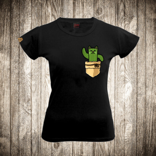 zenska majica boja crna slika kaktus 6 macka dzepni