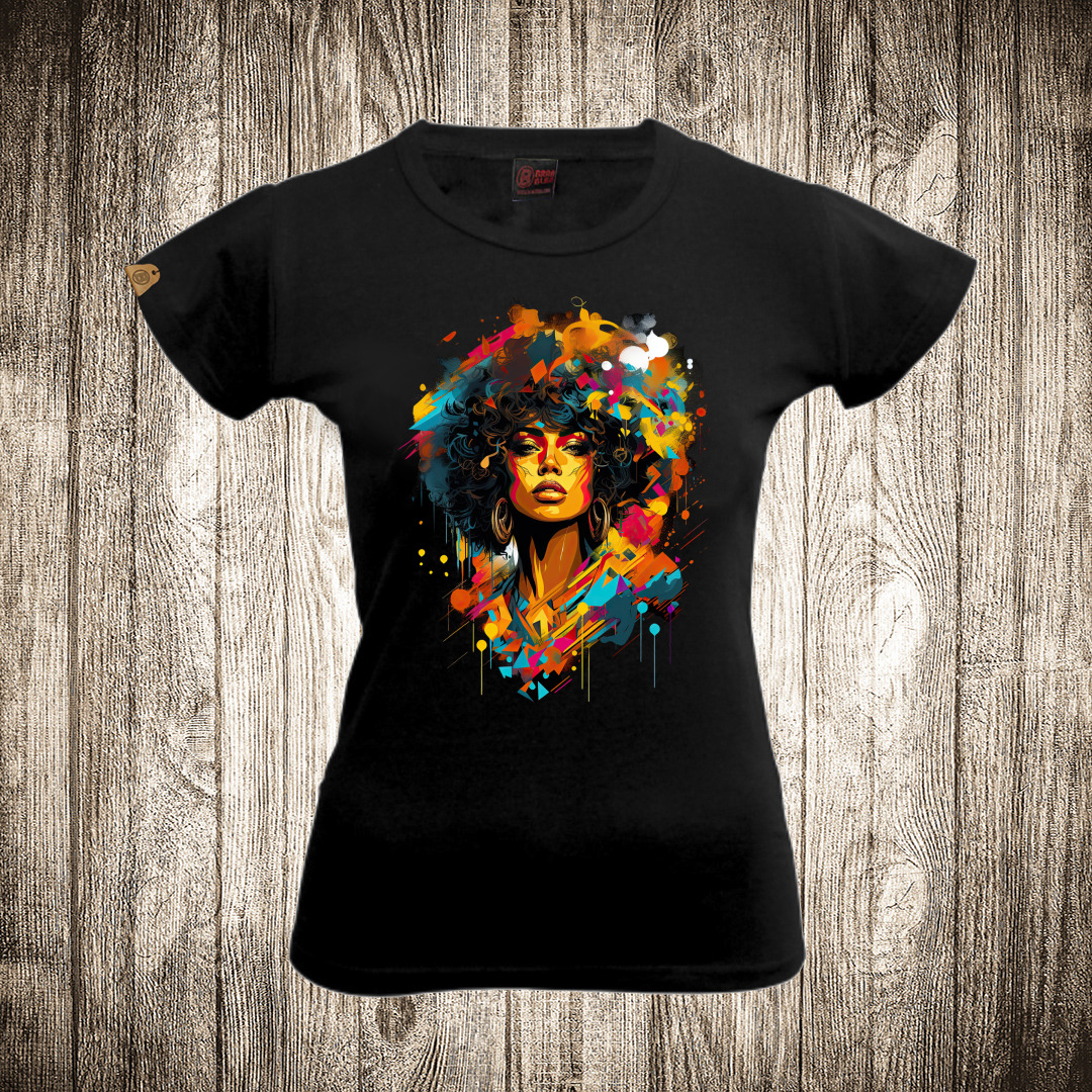 Ženska majica crne boje sa motivom Afro devojka zenska majica boja crna slika afro devojka