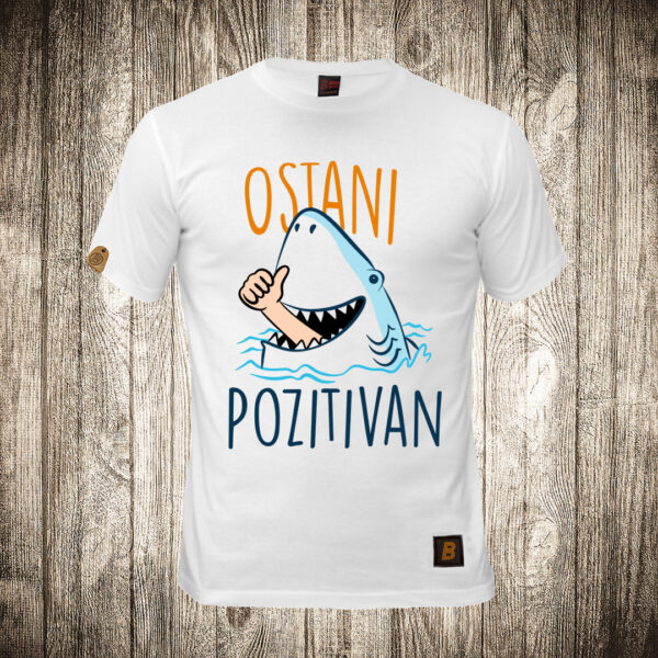 muska majica boja bela slika ajkula ostani pozitivan like leto