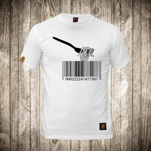 muska majica boja bela slika barcode spageti