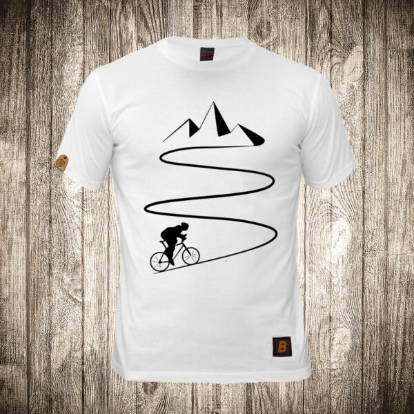 muska majica boja bela slika bicikl put do planina