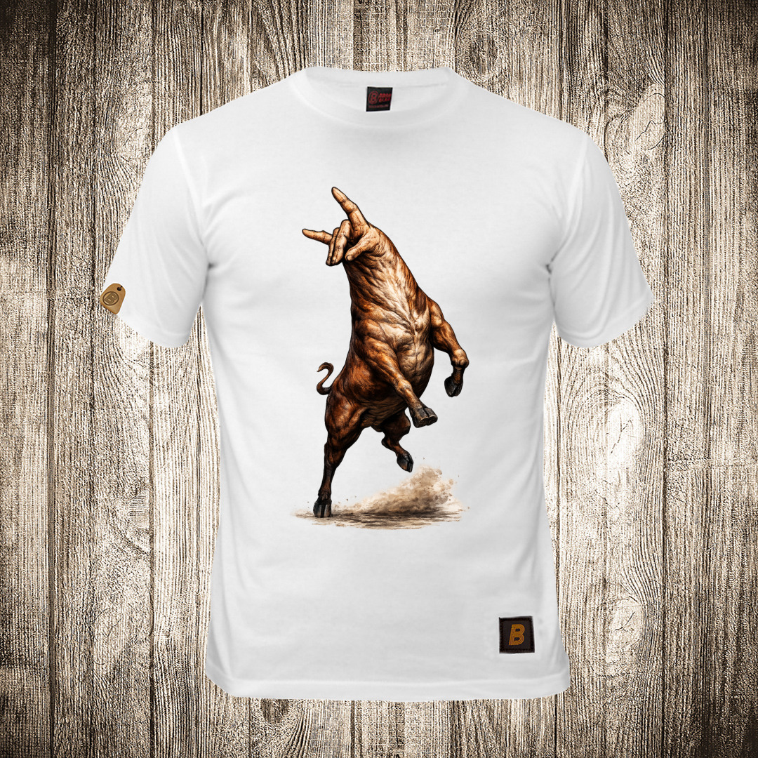 Muška majica bele boje sa motivom Bik i ruka ( Rogovi ) muska majica boja bela slika bik i ruka rogovi