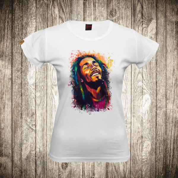 zenska majica boja bela slika bob marley 3 bob marli