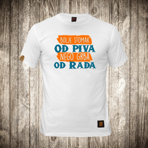 decija majica boja bela slika bolje stomak od piva nego grba od posla