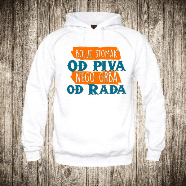 duks sa kapuljacom boja bela slika bolje stomak od piva nego grba od posla