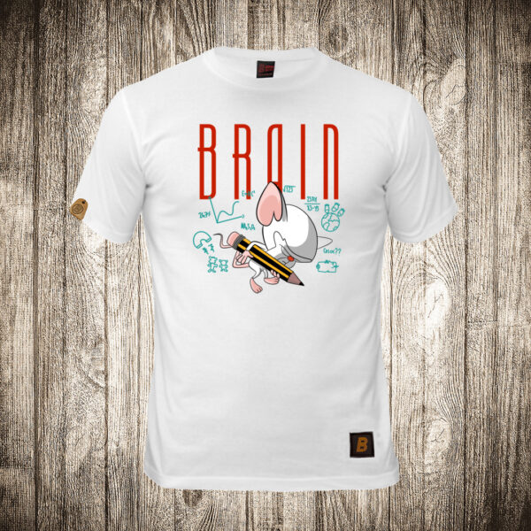 decija majica boja bela slika brain sa olovkom pinky and brain