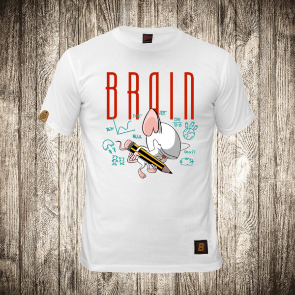 muska majica boja bela slika brain sa olovkom pinky and brain