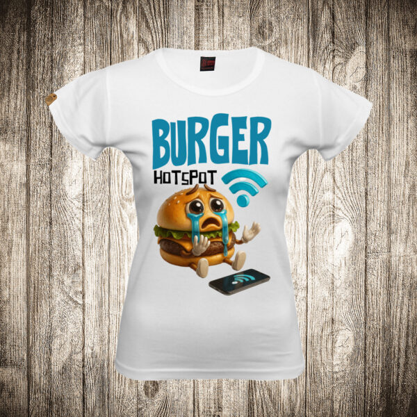 zenska majica boja bela slika burger hotspot brain rot