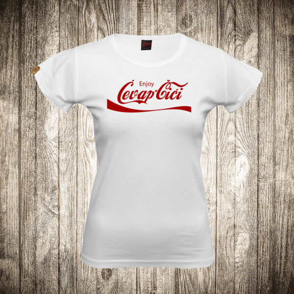 zenska majica boja bela slika cevapcici 2 coca cola