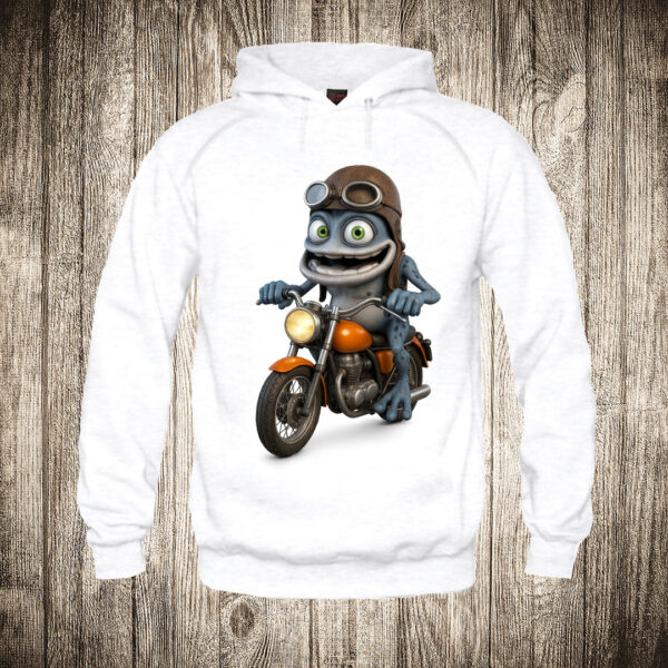 duks sa kapuljacom boja bela slika crazy frog na motoru