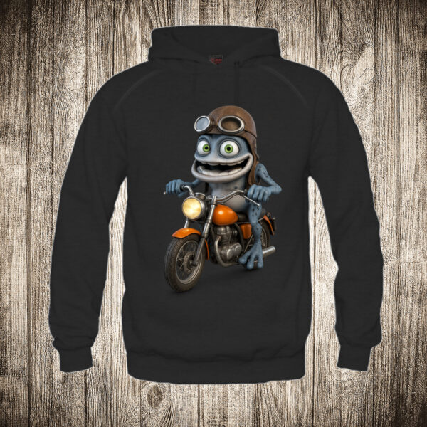 duks sa kapuljacom boja crna slika crazy frog na motoru