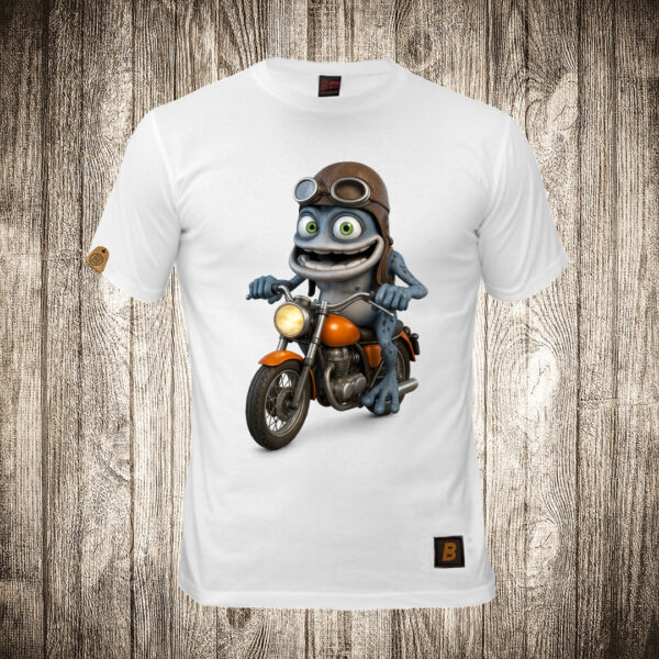 muska majica boja bela slika crazy frog na motoru