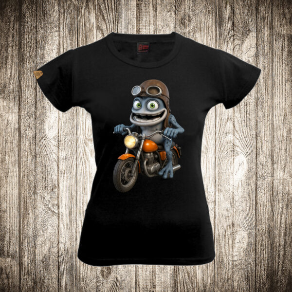 zenska majica boja crna slika crazy frog na motoru
