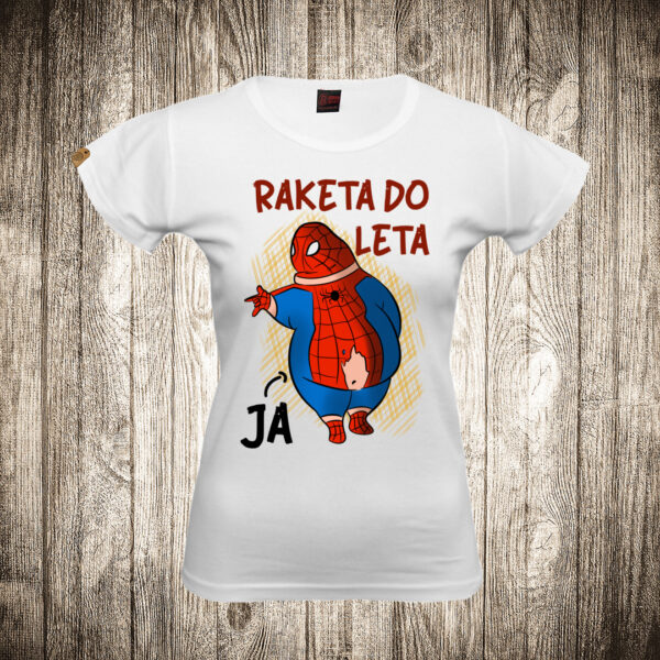 zenska majica boja bela slika debeli spajdermen ne spreman za leto