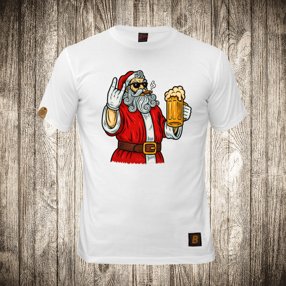Muška majica bele boje sa motivom Deda Mraz - Rock and roll ( Pivo ) muska majica boja bela slika deda mraz rock and roll pivo