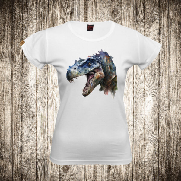 zenska majica boja bela slika dinosaurus vodene boje