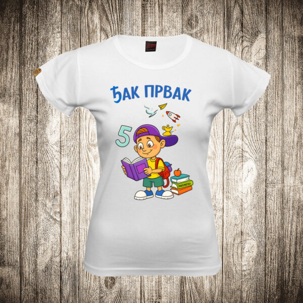 zenska majica boja bela slika djak prvak skola