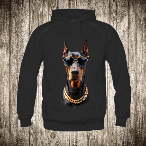 duks sa kapuljacom boja crna slika doberman krimos lanac i naocare 1