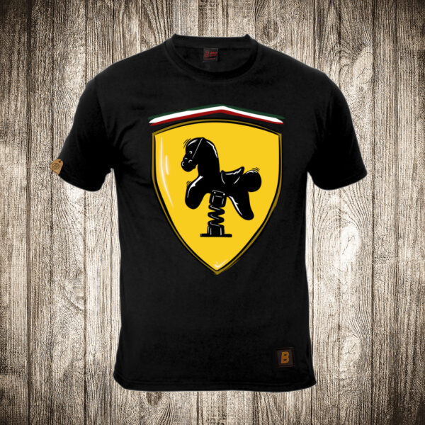 muska majica boja crna slika ferrari logo deciji konjic