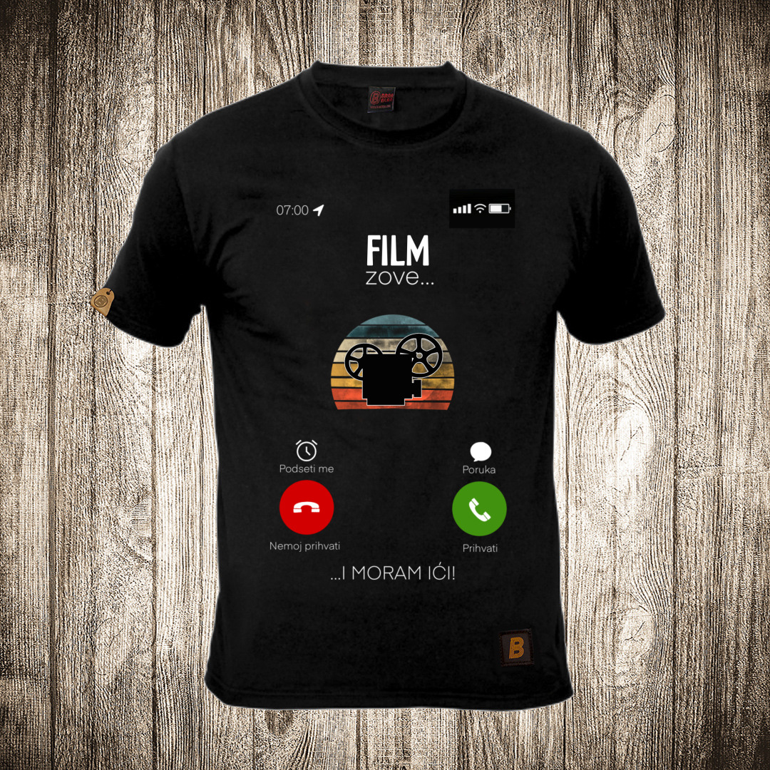 Muška majica crne boje sa motivom Film zove i moram ići muska majica boja crna slika film zove i moram ici
