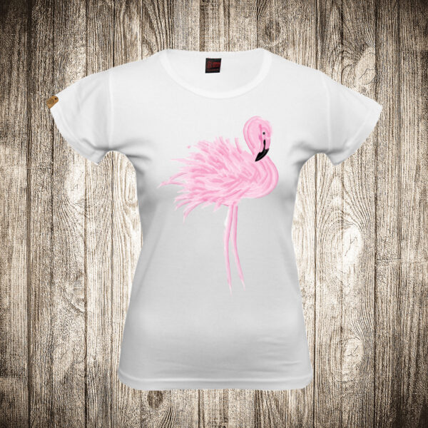 zenska majica boja bela slika flamingo