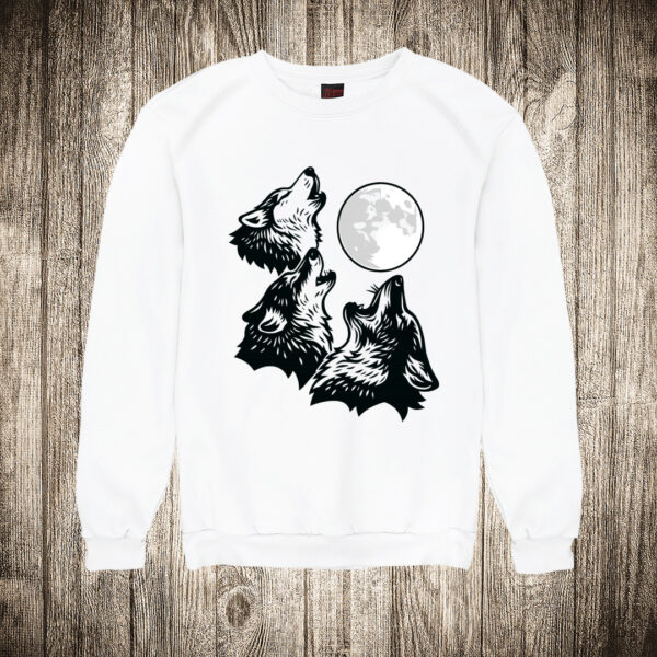 duks bez kapuljace boja bela slika full moon wolfs 2 tri vuka na mesecini