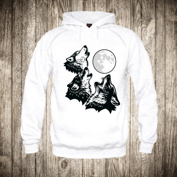 duks sa kapuljacom boja bela slika full moon wolfs 2 tri vuka na mesecini