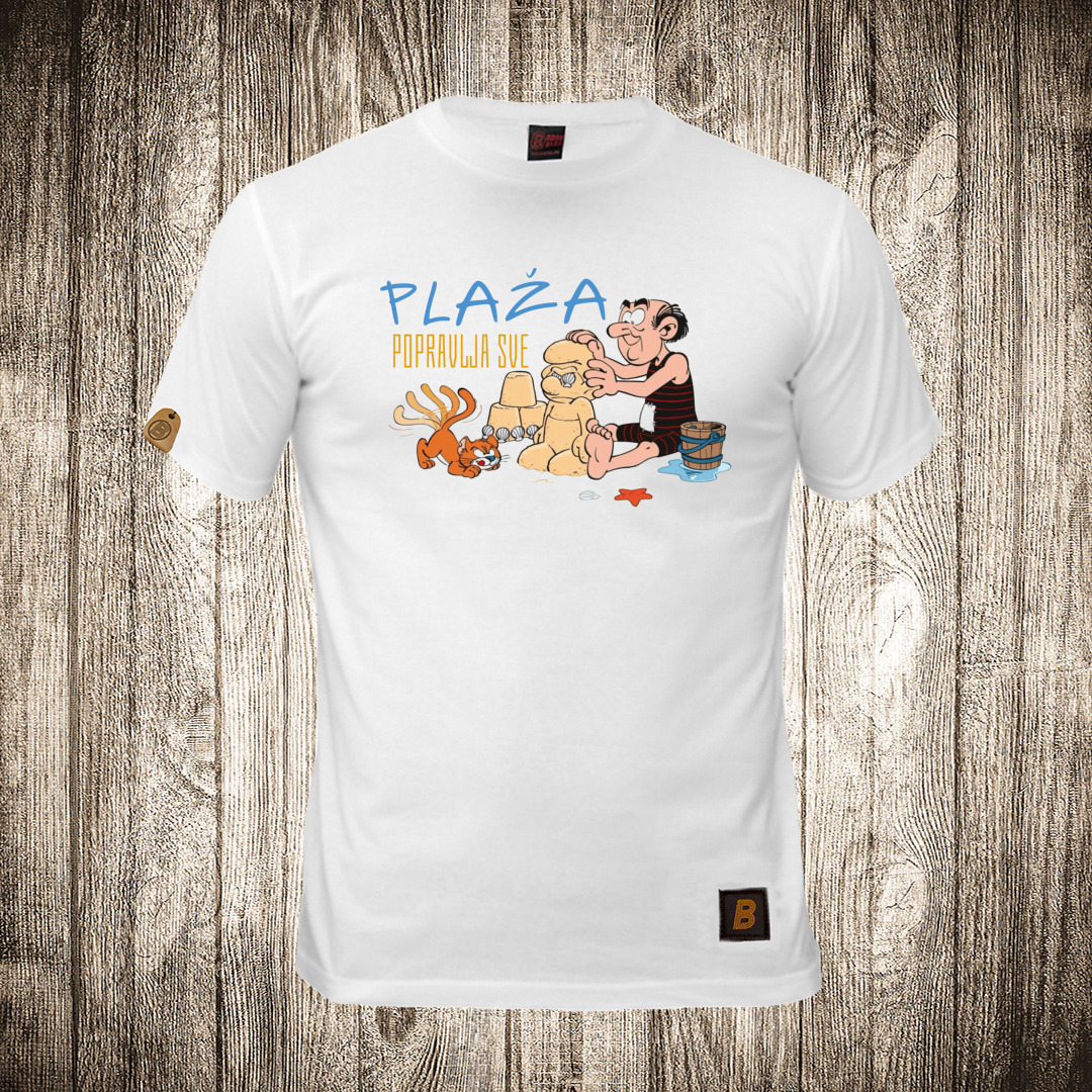 Muška majica bele boje sa motivom Gargamel / Plaža - Leto ( More ) muska majica boja bela slika gargamel plaza leto more