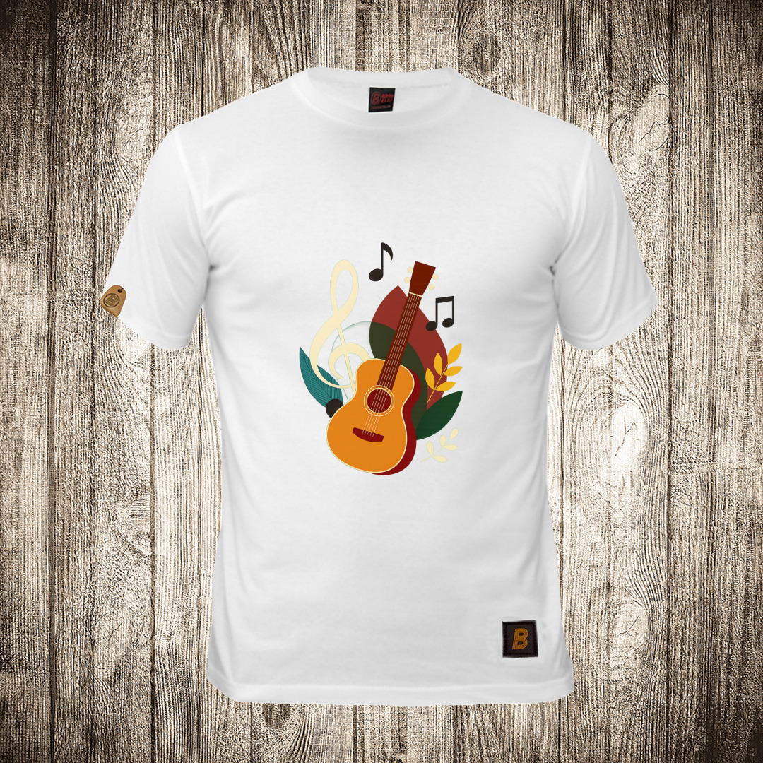 Muška majica bele boje sa motivom Gitara u raznim bojama - Muzika i note muska majica boja bela slika gitara u raznim bojama muzika i note