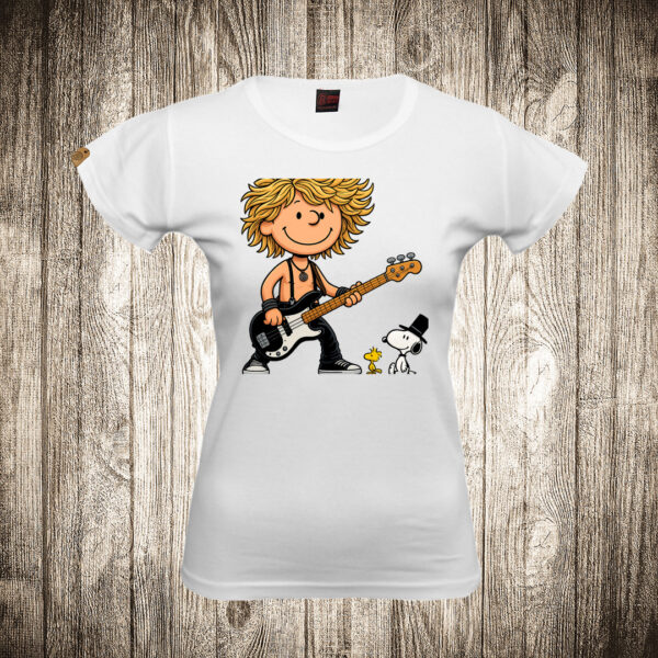 zenska majica boja bela slika guns and roses i snupi