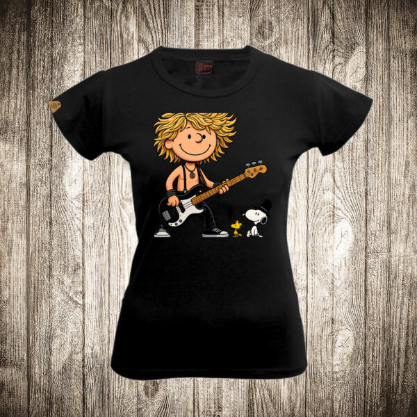 zenska majica boja crna slika guns and roses i snupi