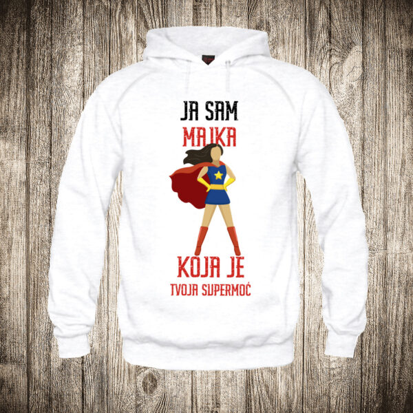 deciji duks boja bela slika majka superheroj