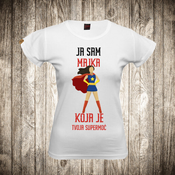 zenska majica boja bela slika majka superheroj