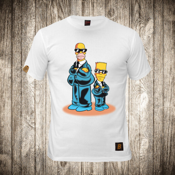 muska majica boja bela slika homer i bart simpson ljudi u crnom