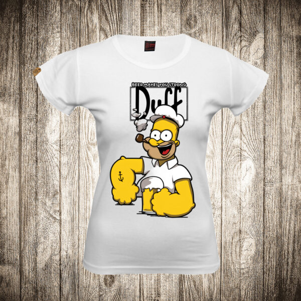 zenska majica boja bela slika homer kao popaj
