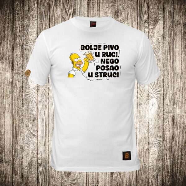 decija majica boja bela slika homer simpson bolje pivo u ruci nego posao u struci
