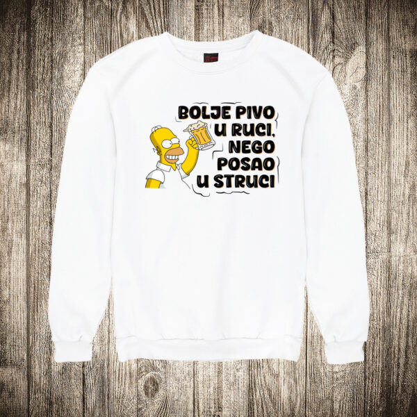 duks bez kapuljace boja bela slika homer simpson bolje pivo u ruci nego posao u struci