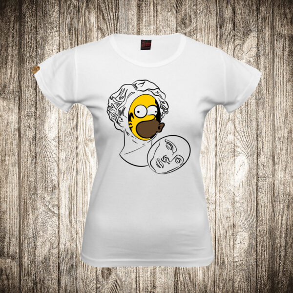 zenska majica boja bela slika homer simpson statua