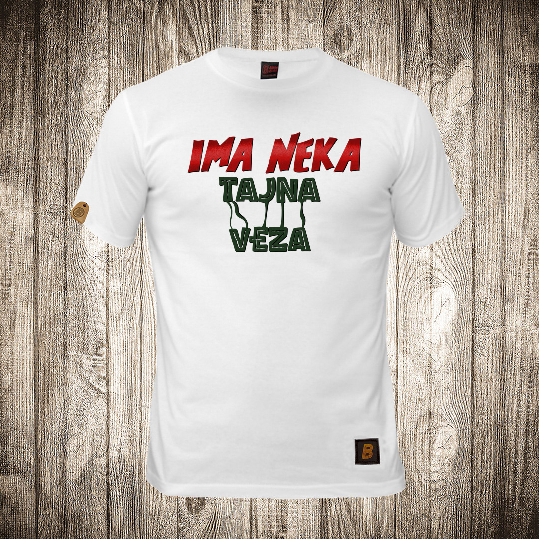 Muška majica bele boje sa motivom Ima neka tajna veza muska majica boja bela slika ima neka tajna veza