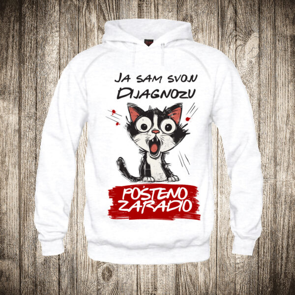 duks sa kapuljacom boja bela slika ja sam svoju dijagnozu posteno zaradio