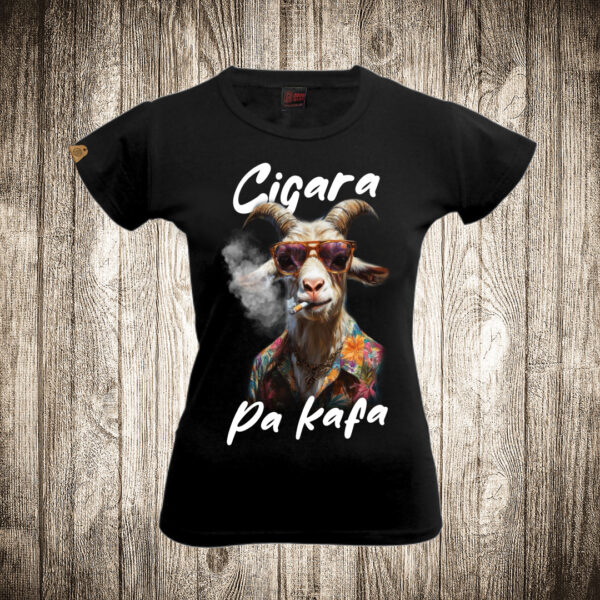 zenska majica boja crna slika jarac cigara pa kafa