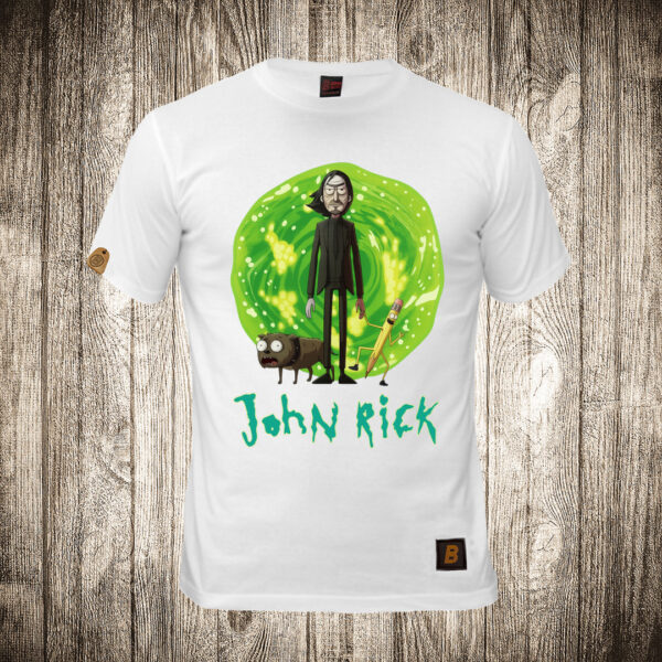 muska majica boja bela slika john rick john wick i rick rick and morty