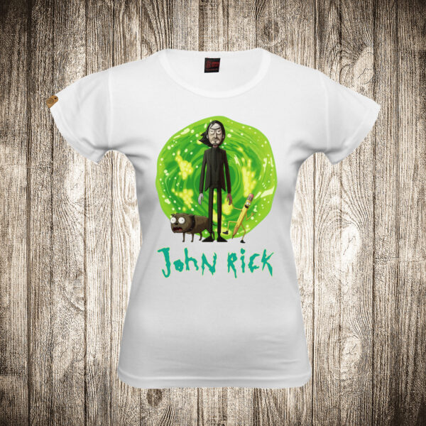 zenska majica boja bela slika john rick john wick i rick rick and morty