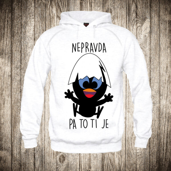 duks sa kapuljacom boja bela slika kalimero nepravda pa to ti je