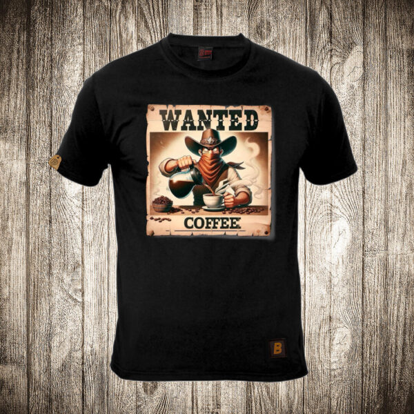 muska majica boja crna slika wanted coffee kafa