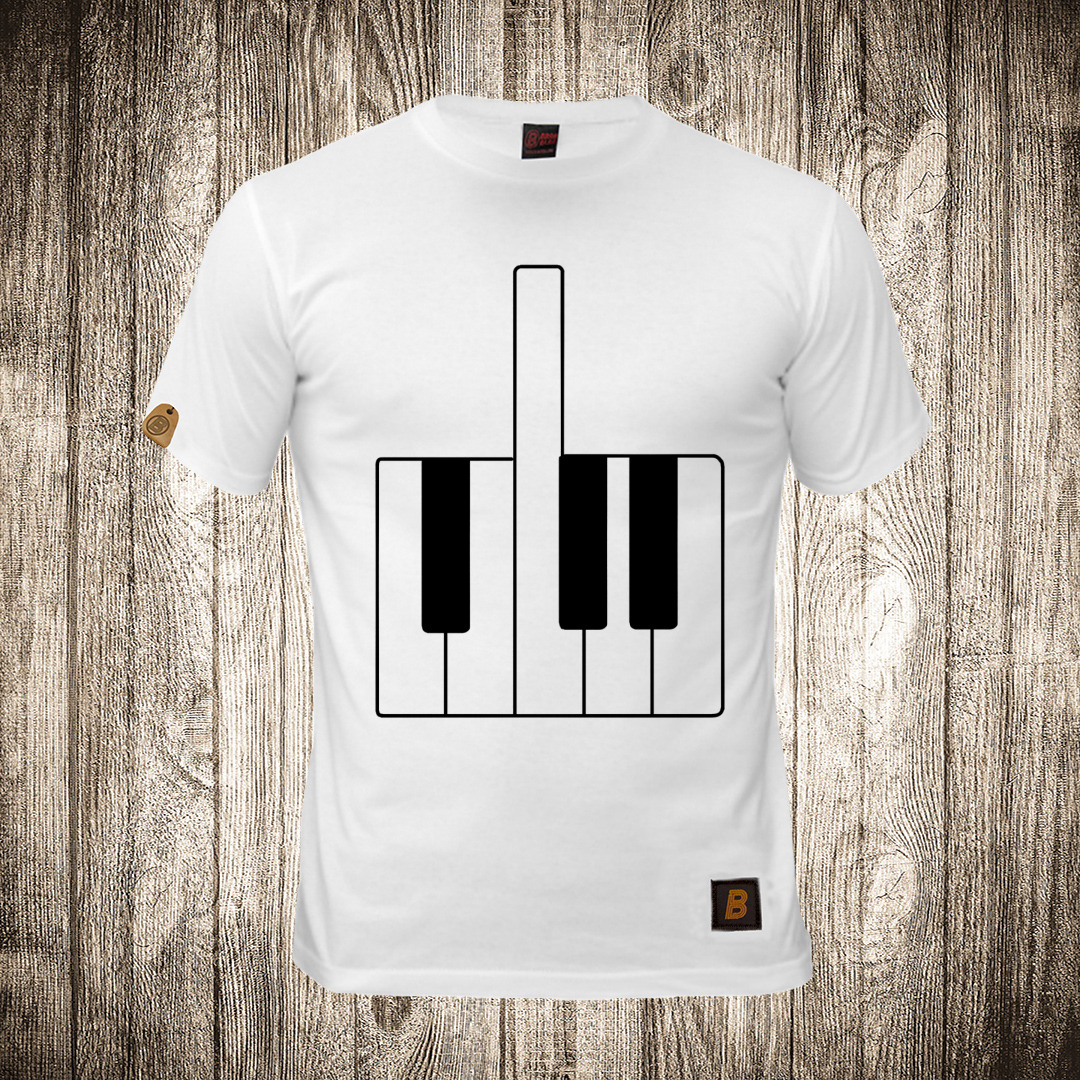 Muška majica bele boje sa motivom Klavir srednji prst muska majica boja bela slika klavir srednji prst
