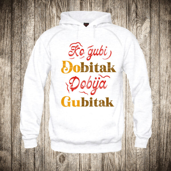 duks sa kapuljacom boja bela slika ko gubi dobitak dobija gubitak